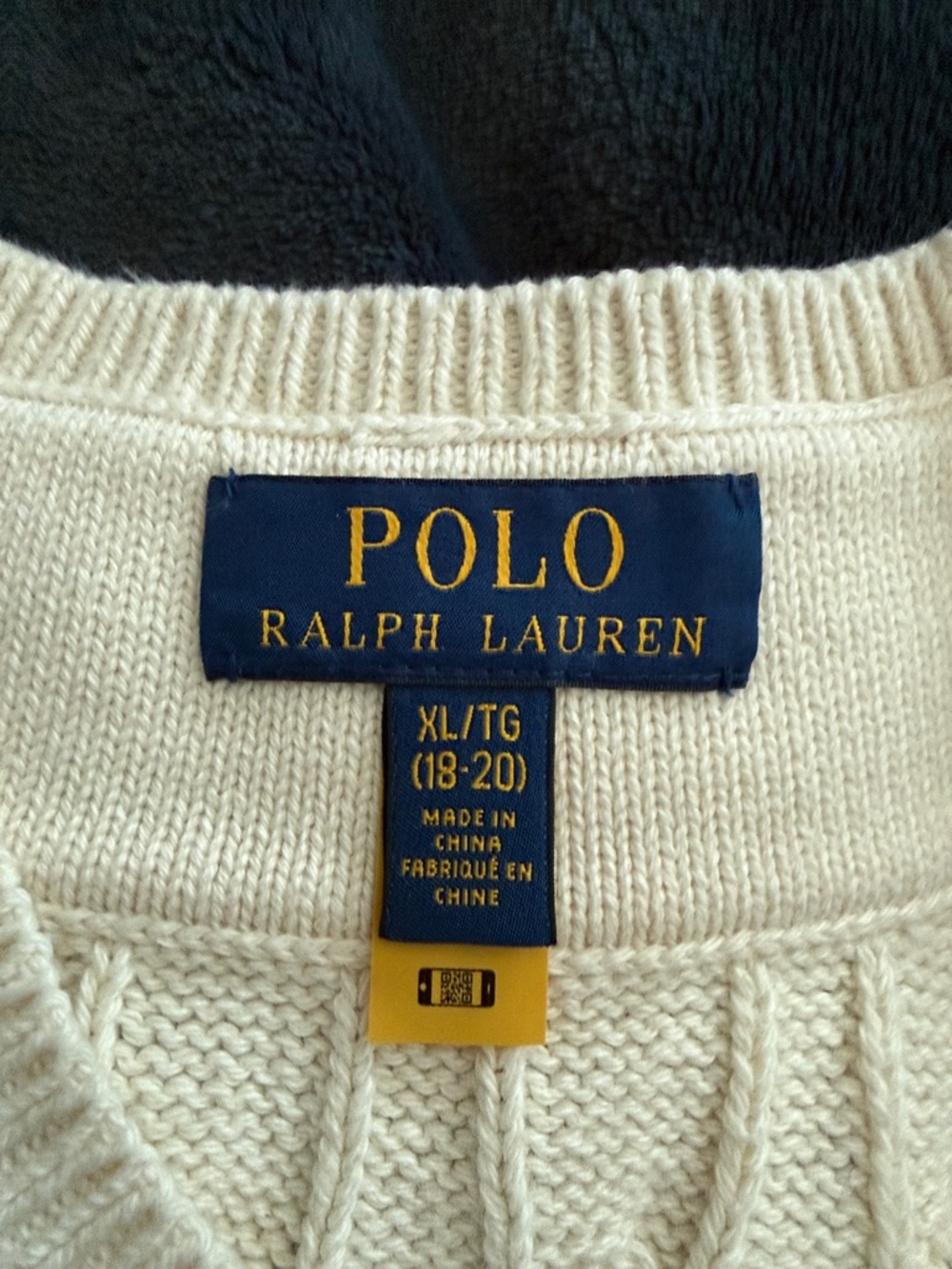 Polo Ralph Lauren Cream Cable-Knit V-Neck Sweater with Navy & Burgundy Trim Boys - Picture 2 of 8